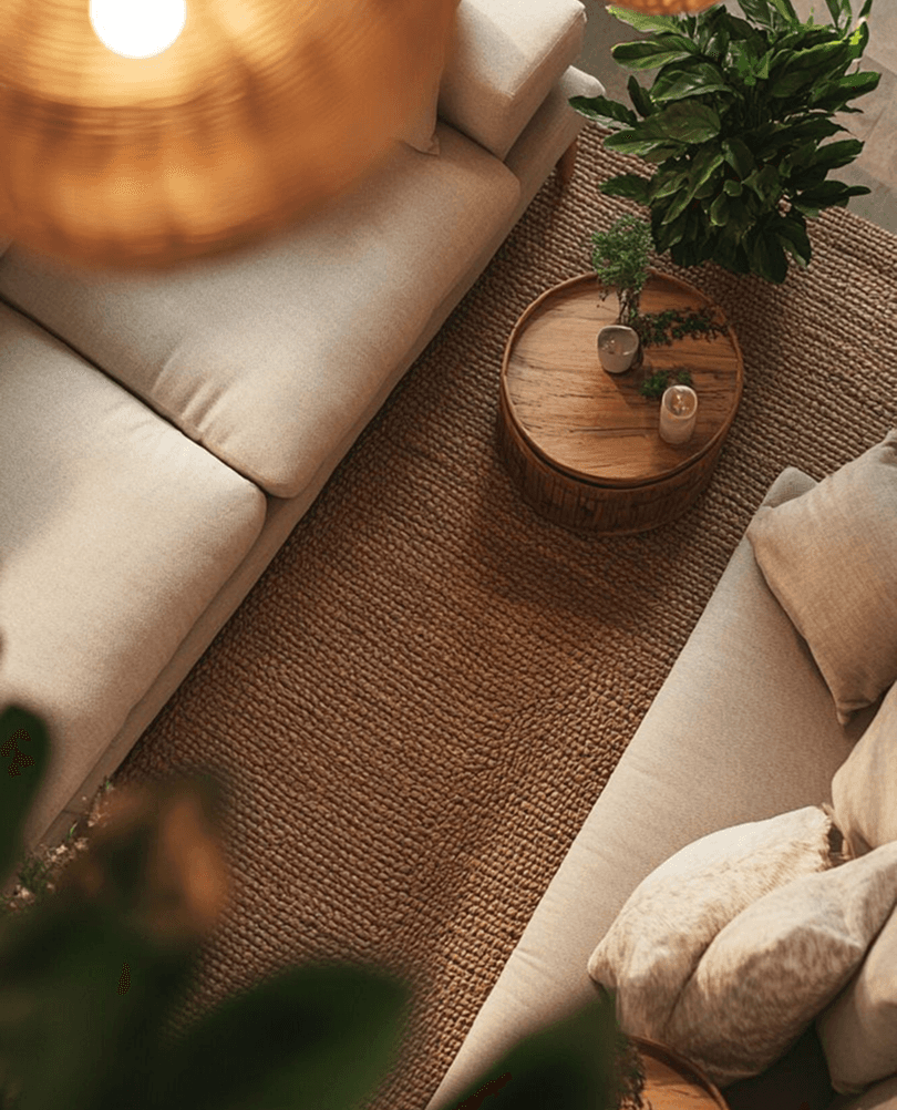 Détail d'intérieur — matériaux naturels superposés